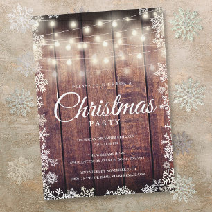Invitación Luces de Cuerda de Madera Rústica Navidad Fiesta N