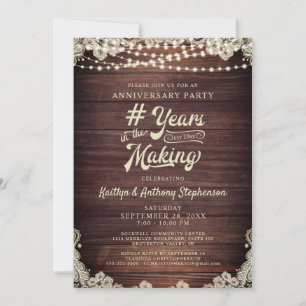 Invitación Luces de Cuerda de Madera Rústica para Aniversario