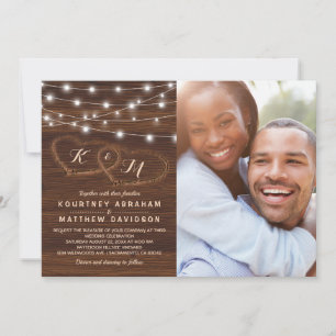 Invitación Luces de Cuerda de Madera Rústica para Boda