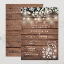 Invitación Luces de Cuerda de Madera Rústica para Boda en Tar