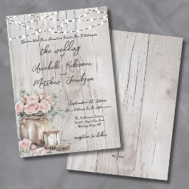 Invitación Luces de Cuerda de Madera Rústica Rosas Boda de Ca