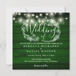 Invitación Luces de Cuerda de Madera Rústica Verde Esmeralda