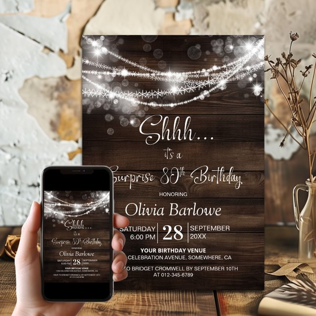 Invitación Luces de cuerda de madera Sorpresa Fiesta de cumpl (Subido por el creador)