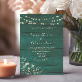 Invitación Luces de Cuerda de Madera Verde Esmeralda para Bod