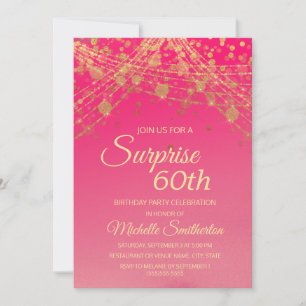 Invitación Luces de Cuerda de Oro Rosa Brillante Sorpresa Cum