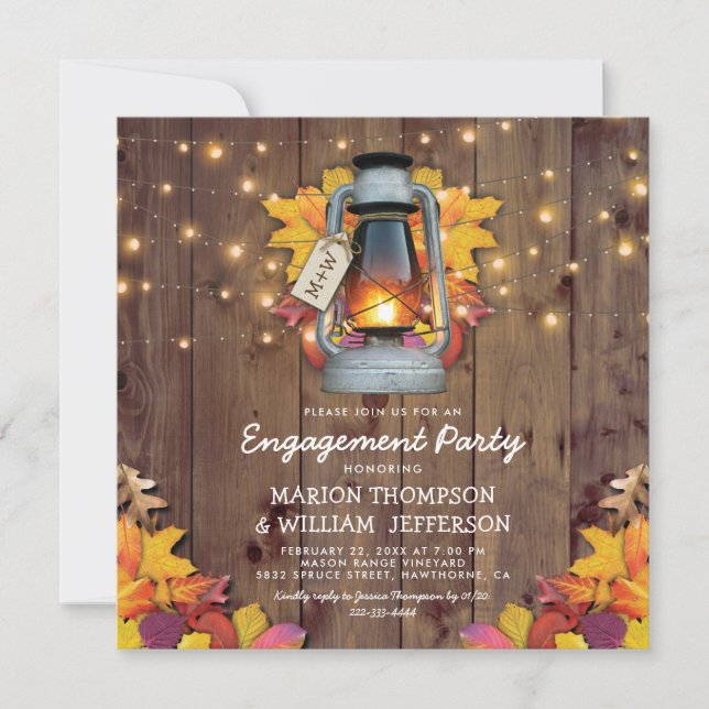 Invitación Luces de Cuerda de Otoño para Boda Rústica (Anverso)