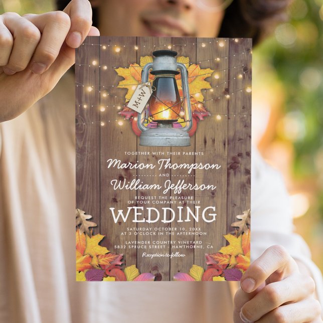 Invitación Luces de Cuerda de Otoño Rústicas para Bodas de Ho (Subido por el creador)