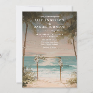 Invitación Luces de Cuerda de Playa Oceánica Acuarela Boda