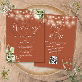 Invitación Luces de Cuerda de Terracota Floral Código QR Boda
