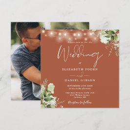 Invitación Luces de Cuerda de Terracota Floral Foto Boda