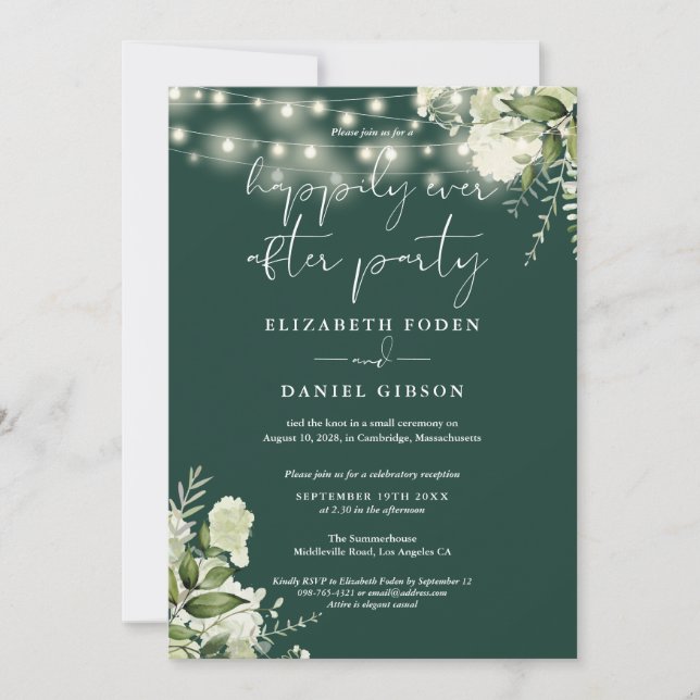 Invitación Luces de Cuerda de Verdor Felices para Siempre Bod (Anverso)