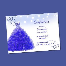 Invitación Luces de Cuerda de Vestido Azul de Princesa Quince