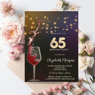 Invitación Luces de Cuerda de Vino Tinto Cumpleaños 65