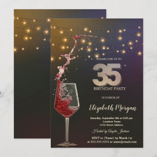 Invitación Luces de Cuerda de Vino Tinto Fiesta de Cumpleaños