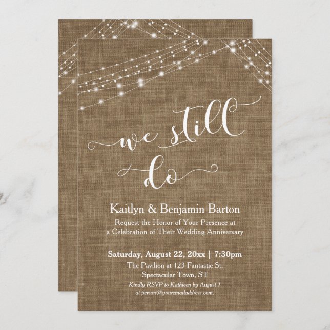 Invitación Luces de Cuerda de Yute Cumpleaños de We Still Do (Anverso / Reverso)