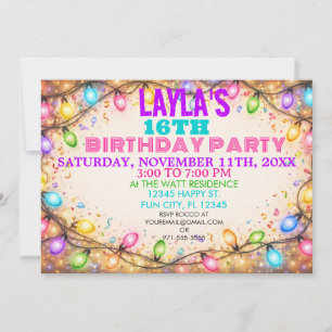 Invitación Luces de Cuerda Divertidas y Festivas Cumpleaños U