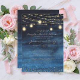 Invitación Luces de Cuerda Doradas de Azul Marino para Boda d