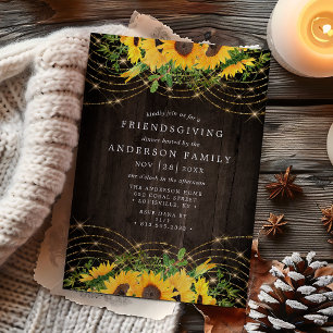 Invitación Luces de Cuerda Doradas de Girasoles Friendsgiving