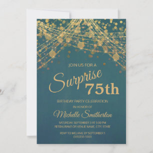 Invitación Luces de Cuerda Doradas Verde Azul Sorpresa 75 Cum