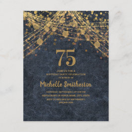 Invitación Luces de Cuerda Elegantes Azul Marino Dorado 75º