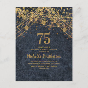 Invitación Luces de Cuerda Elegantes Azul Marino Dorado 75º