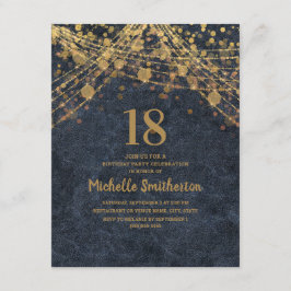 Invitación Luces de Cuerda Elegantes Azul Marino y Dorado Cum