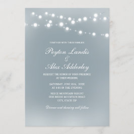 Invitación Luces de Cuerda Elegantes Azules Polvorientas Blan