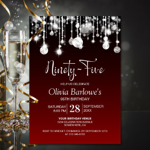 Invitación Luces de Cuerda Elegantes Rojas Fiesta de Cumpleañ