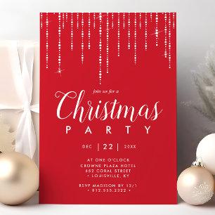 Invitación Luces de Cuerda Elegantes Rojas Fiesta de Navidad