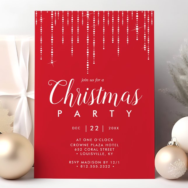 Invitación Luces de Cuerda Elegantes Rojas Fiesta de Navidad (Subido por el creador)