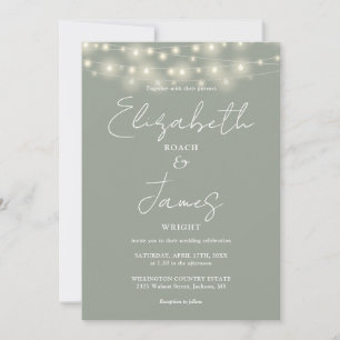 Invitación Luces de Cuerda Elegantes Verde Salvia Bodas Todo 