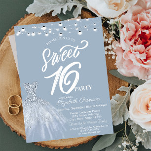 Invitación Luces de Cuerda Elegantes Vestido Azul Polvoriento