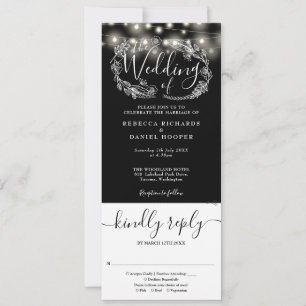Invitación Luces de Cuerda en Blanco y Negro para Bodas Todo 