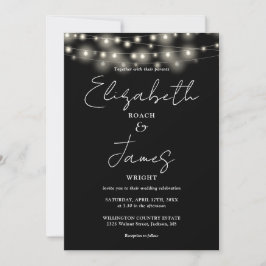 Invitación Luces de Cuerda en Negro y Blanco Boda con Letra C