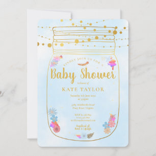 Invitación Luces de Cuerda en Tarro de Mason de Oro Baby Show