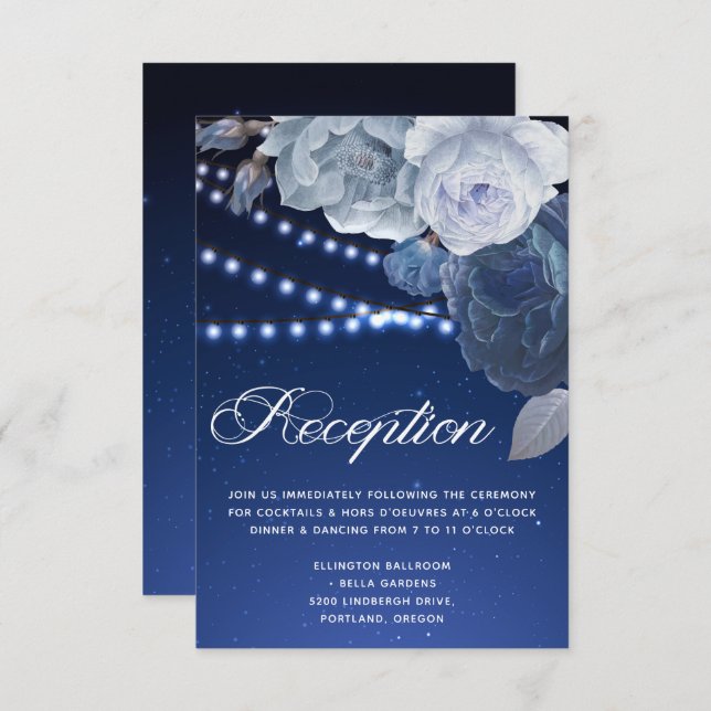 Invitación Luces de cuerda estrellas de la recepción Blue Ele (Anverso / Reverso)