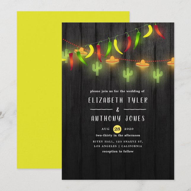 Invitación Luces de cuerda festivas Cinco de Mayo Fiesta Boda (Anverso / Reverso)