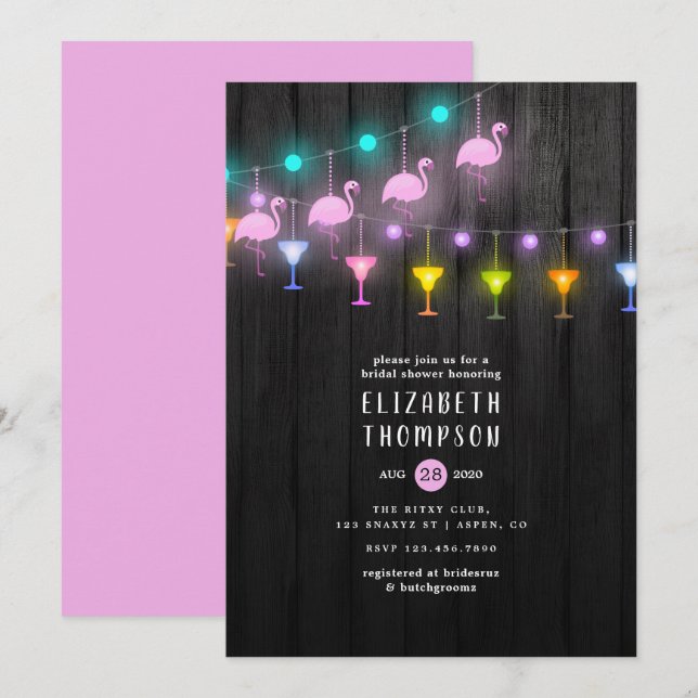 Invitación Luces de Cuerda Festivas Fiesta Despedida de Solte (Anverso / Reverso)