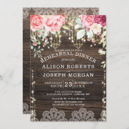Invitación Luces de cuerda floral de madera rústica Boda ensa