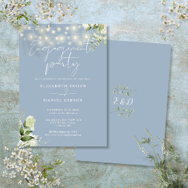Invitación Luces de Cuerda Florales Azul Polvoriento Fiesta d