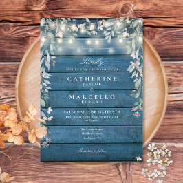 Invitación Luces de Cuerda Florales Bodas de Madera Rústica A