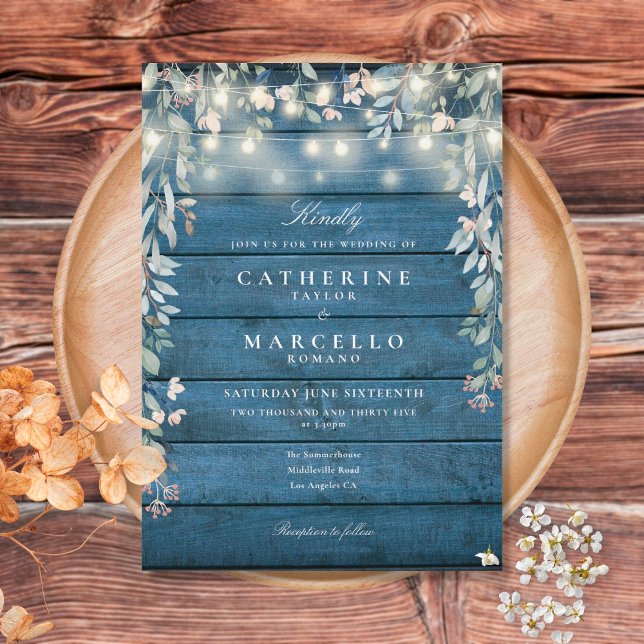 Invitación Luces de Cuerda Florales Bodas de Madera Rústica A (Subido por el creador)