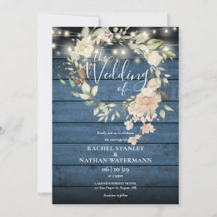 Invitación Luces de Cuerda Florales de Madera para Boda Rústi