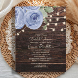 Invitación Luces de Cuerda Florales de Madera Rústica Azul pa