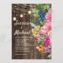 Invitación Luces de Cuerda Florales de Madera Rústica Rosa Az