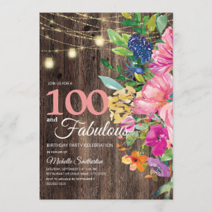 Invitación Luces de Cuerda Florales de Madera Rústica Rosadas