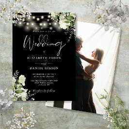 Invitación Luces de Cuerda Florales en Blanco y Negro Foto Bo