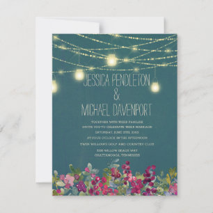 Invitación Luces de Cuerda Florales Moradas Verde Azul Claro