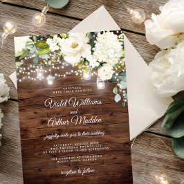 Invitación Luces de Cuerda Florales Rústicas Boda