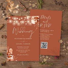 Invitación Luces de Cuerda Florales Rústicas Código QR Boda d